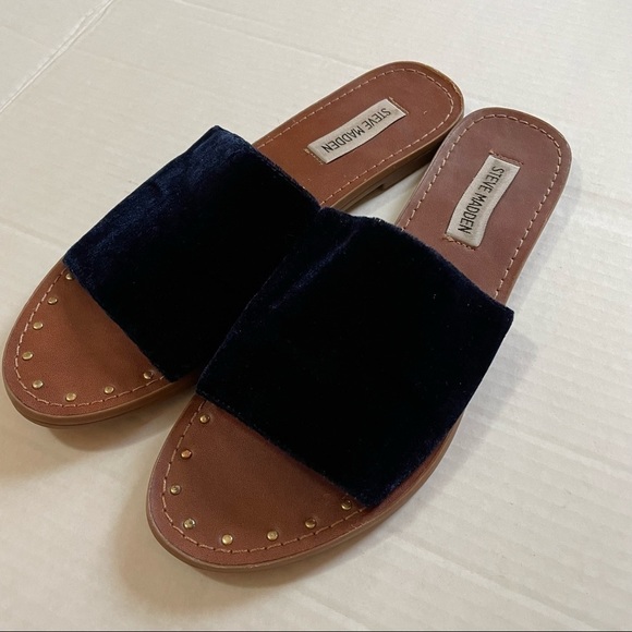 STEVE Madden mishelle navy blue velvet slides/ sandals with stud detail size 9m - Picture 4 of 7